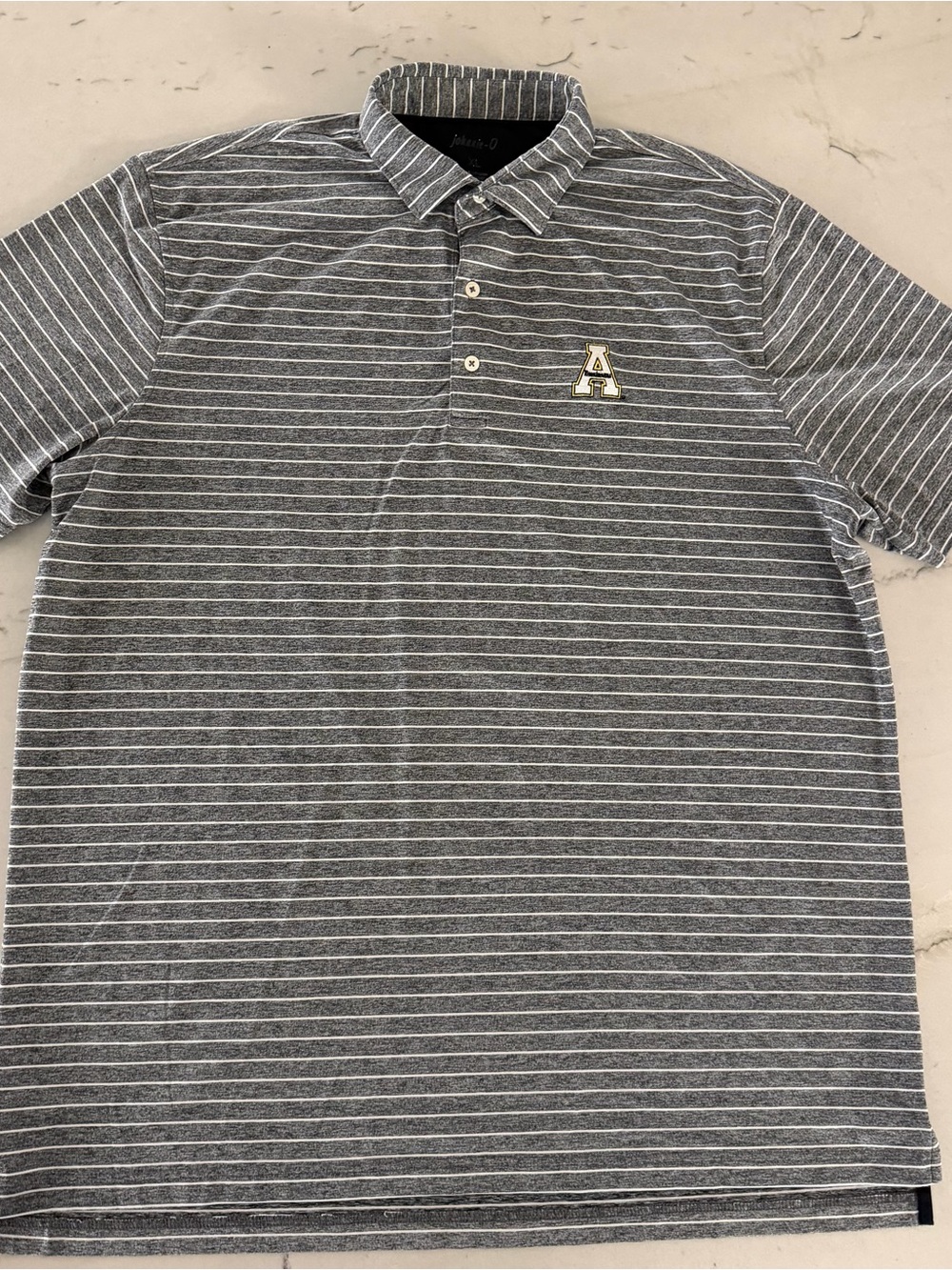 Johnnie-O XL Gray White Striped Polo Shirt Mens Appalachian State Mountain Golf